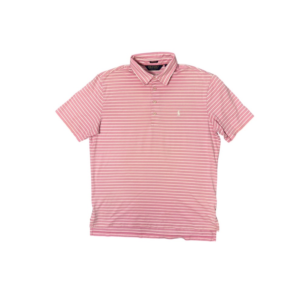 Polo Golf Ralph Lauren Vintage Lisle Pink Striped‎  Shirt Size Large Pima Cotton